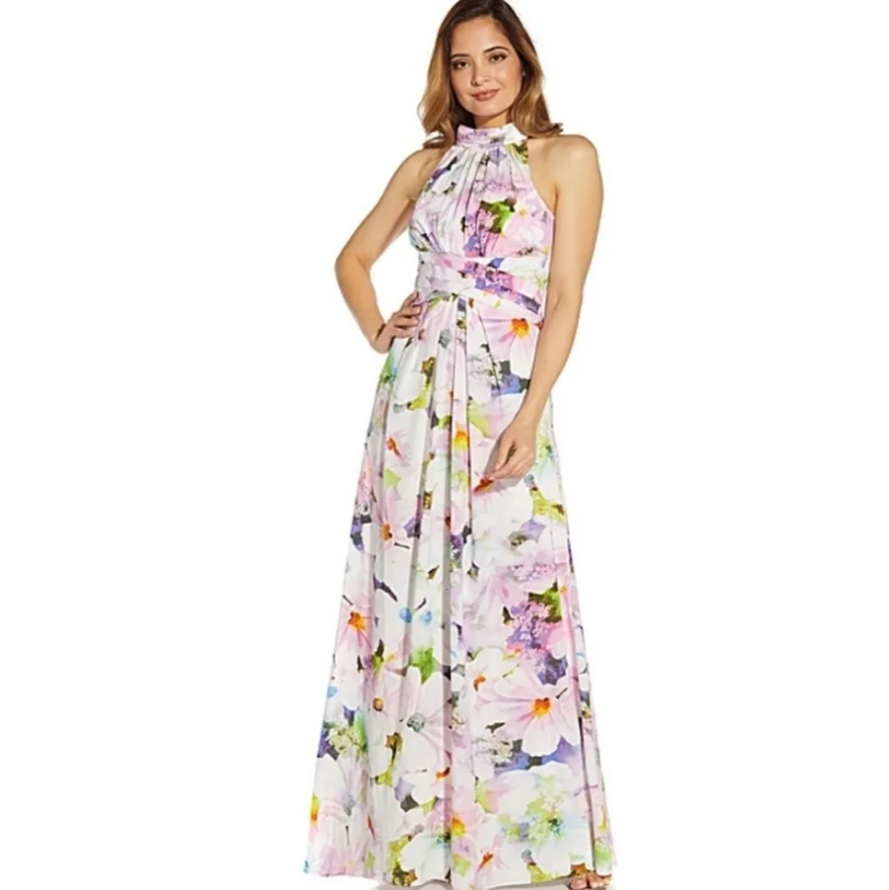 Adrianna Papell Women's Floral Halter Gown - Picture 1 of 15
